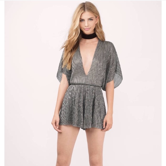 Tobi Pants - Tobi shimmering metallic romper silver/pewter